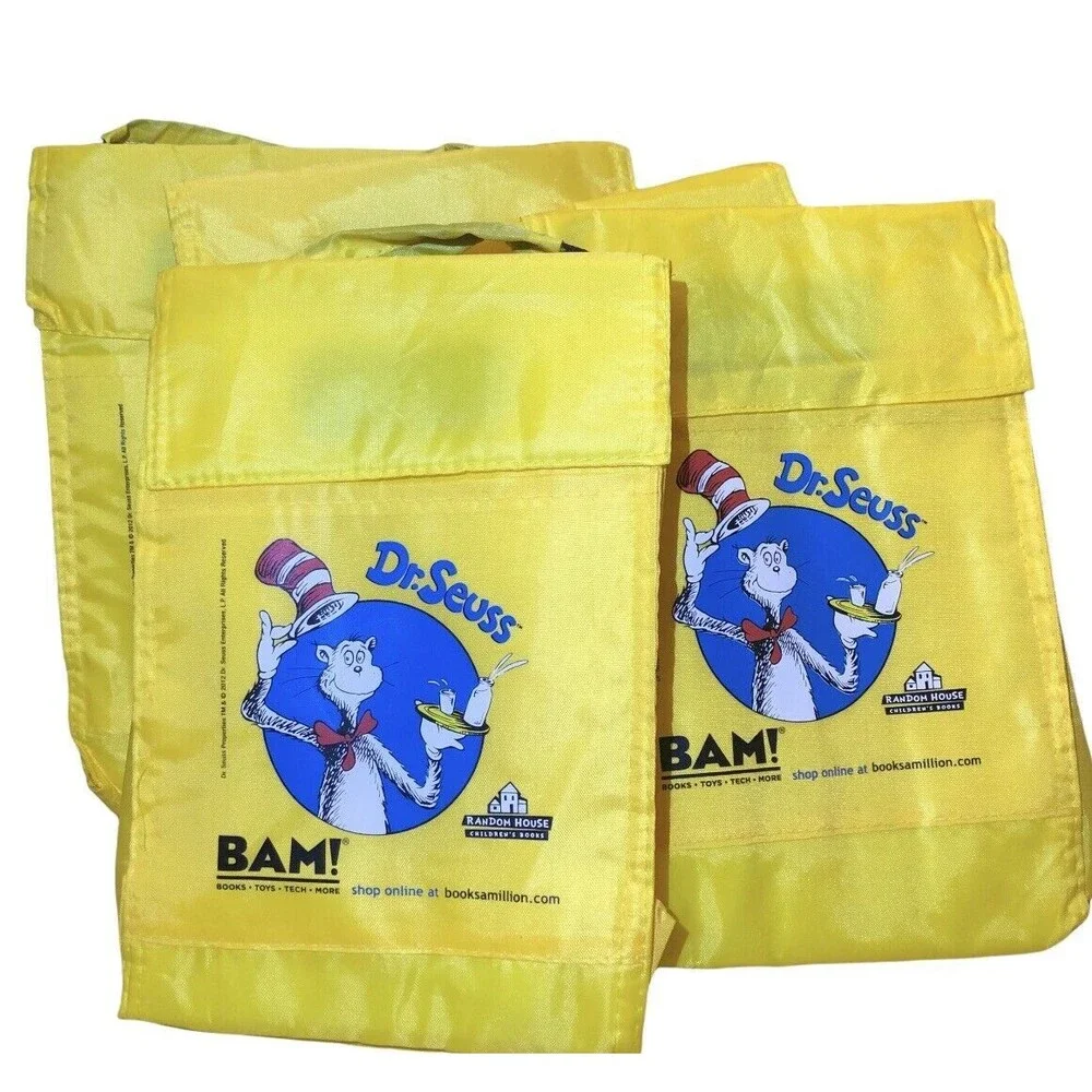 Dr. Seuss Lunch Bags 2012 Cat in the‎ Hat Books a Million 5 Yellow Insulated NEW